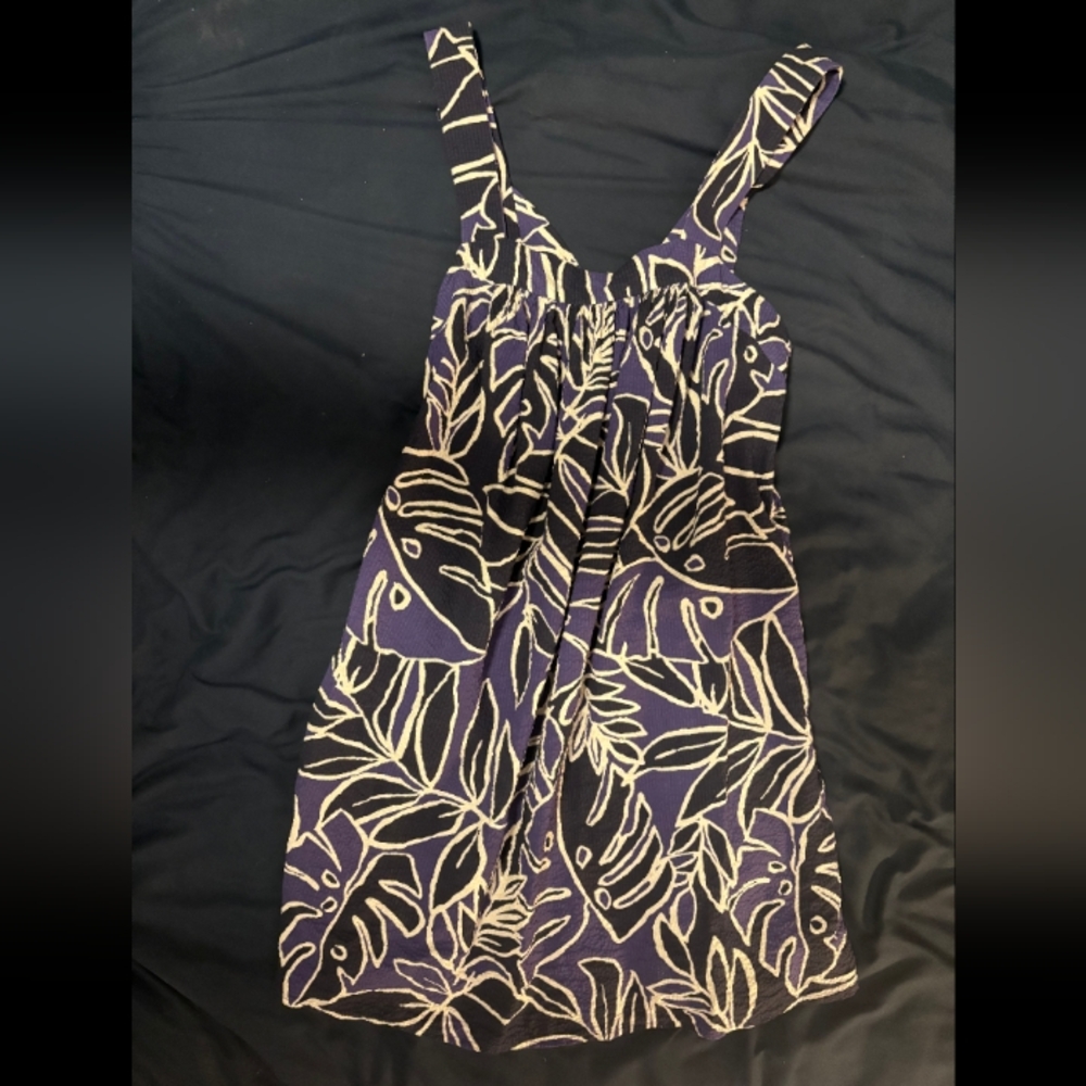 MNG Brand Navy Blue and White Floral Dress Size S